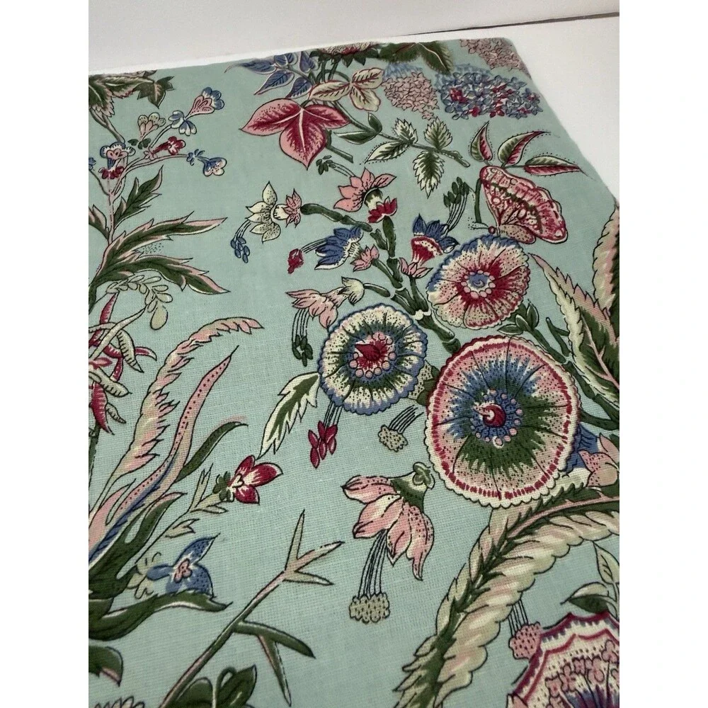 Pottery Barn Botanical Floral Pillow Cover 18x18 Aqua Cottagecore Cotton Linen